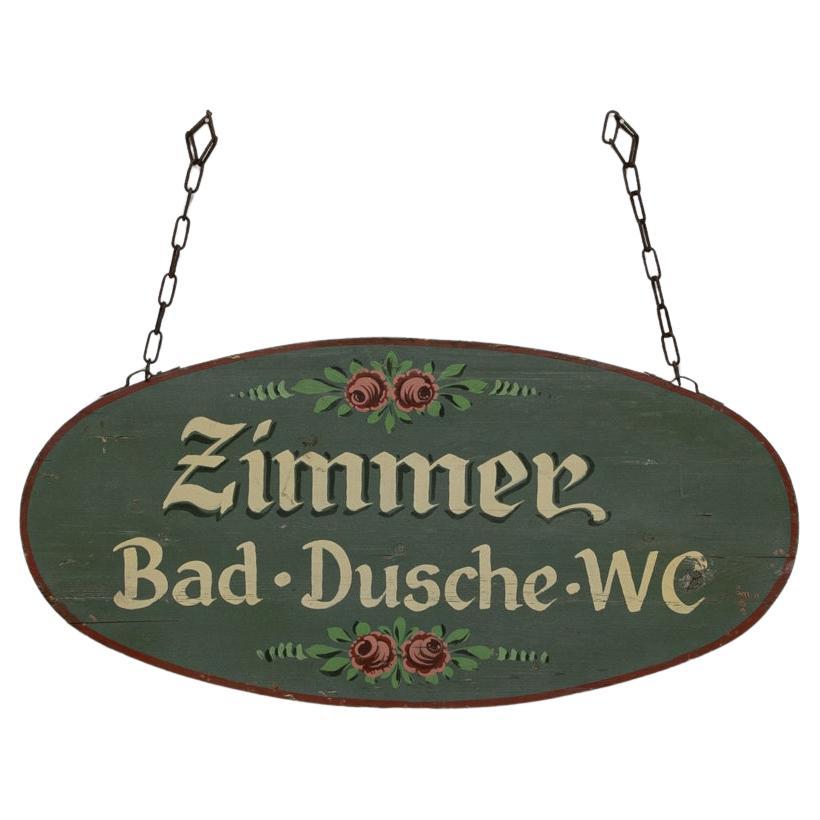 20th Century German Wooden Powder Room Sign For Sale
