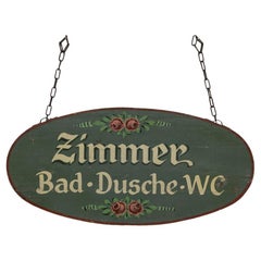 20th Century German Wooden Powder Room Sign 20th Century German Wooden Powder Room Sign