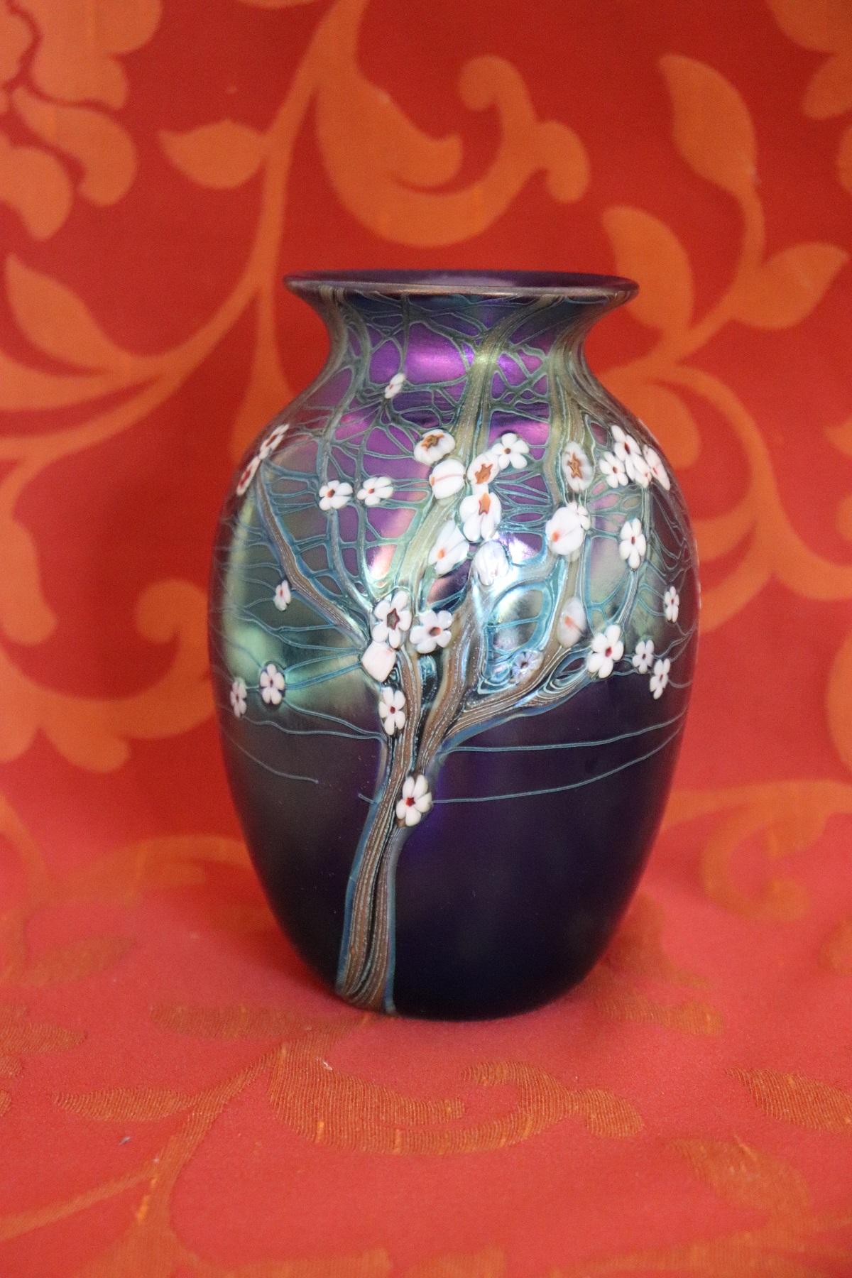 French 20th Century Germany Art Nouveau Vase in Glass with Enamel Decoration by Orivit