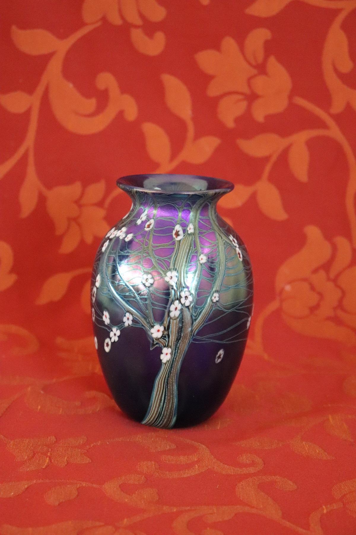 20th Century Germany Art Nouveau Vase in Glass with Enamel Decoration by Orivit In Excellent Condition In Casale Monferrato, IT