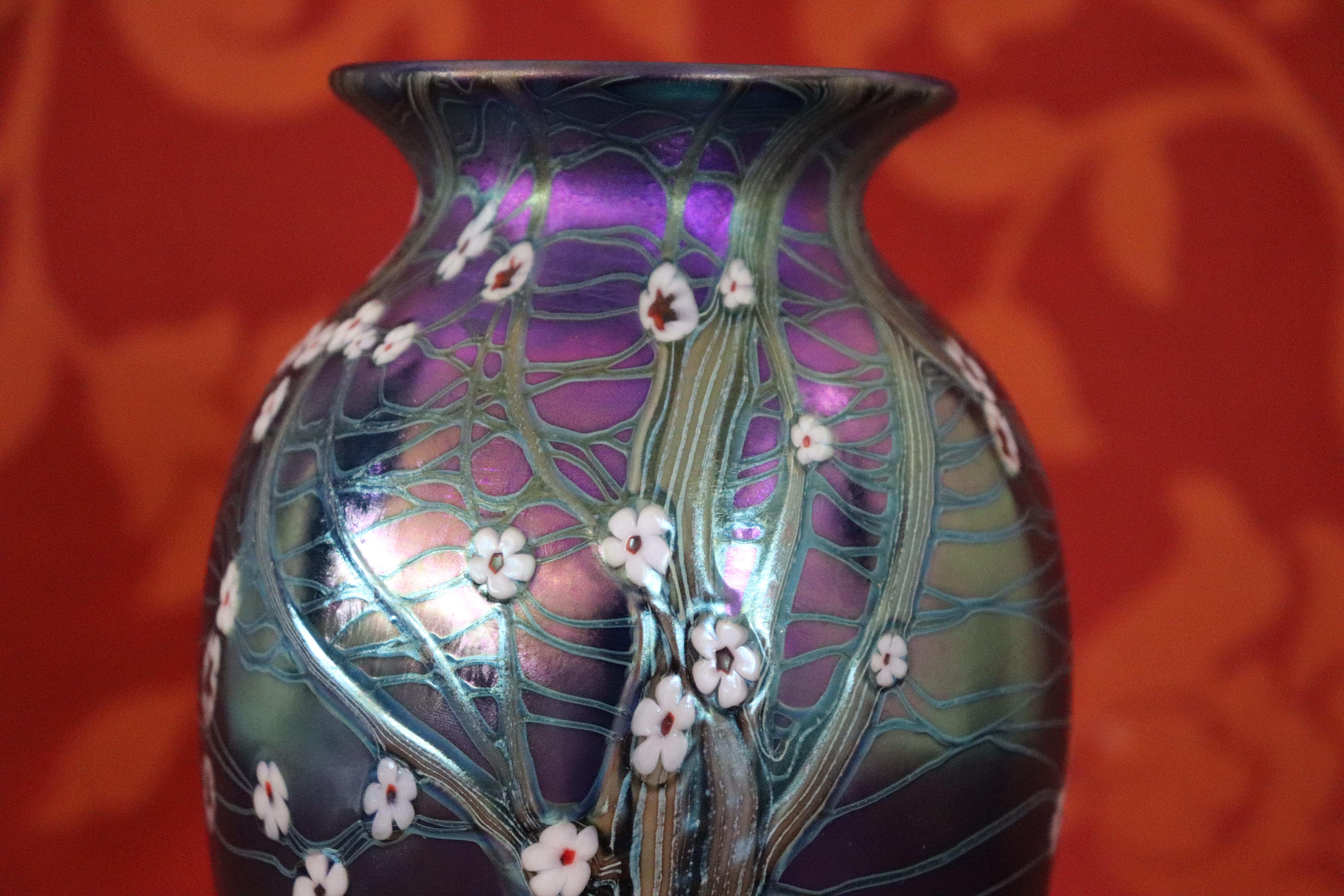 Art Glass 20th Century Germany Art Nouveau Vase in Glass with Enamel Decoration by Orivit