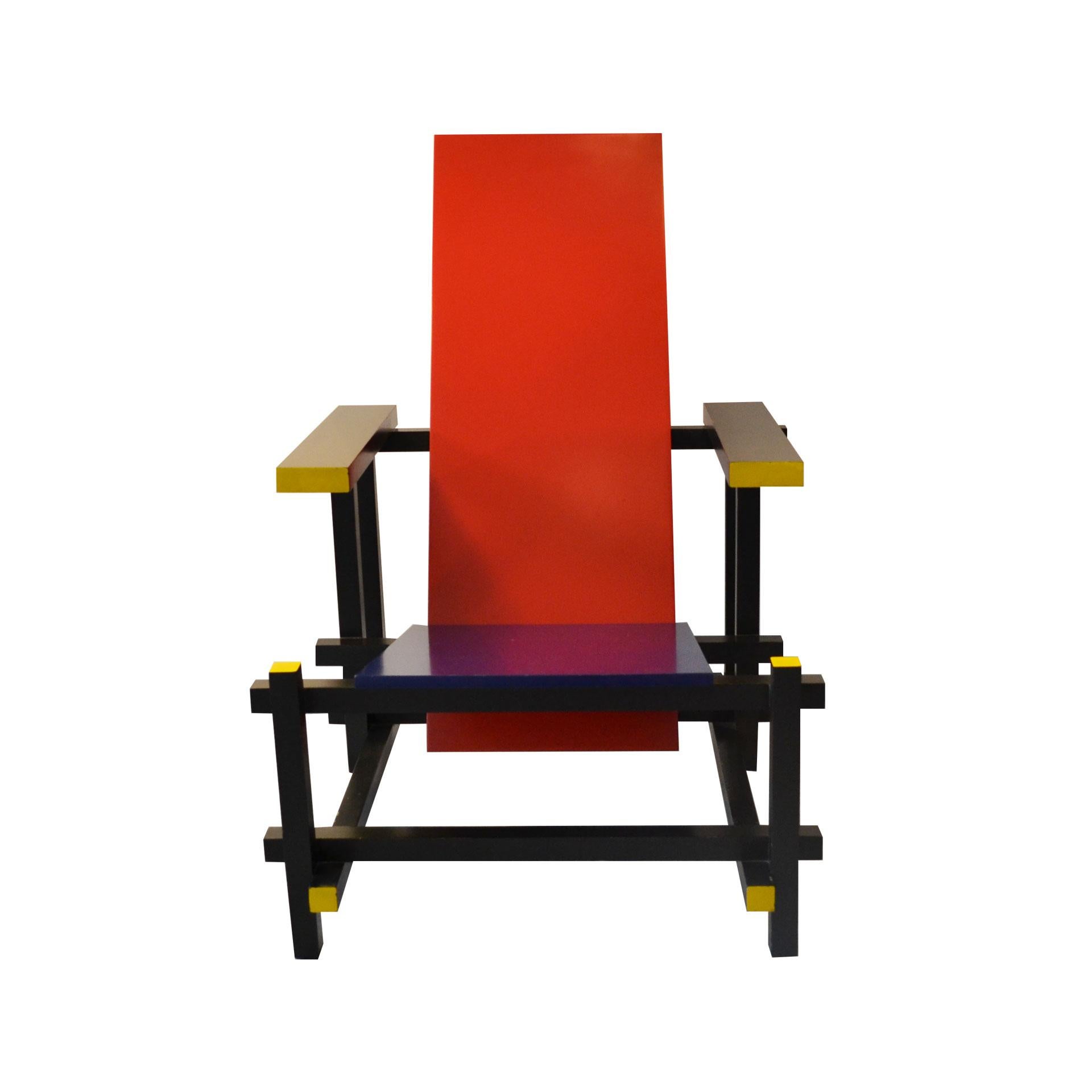 20th Century Gerrit Rietveld Armchair Model 635 Red and Blue for Cassina in Wood In Good Condition In Turin, Turin