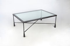 Expressionistischer Eisen-Couchtisch mit Glasplatte im Stil von Giacometti aus dem 20.