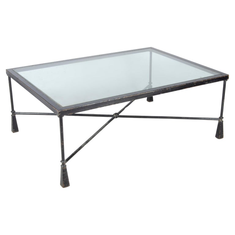 Table Basse En Fer Forgé Martelé Et Plateau Marbre - Doré à L'or Fin - XXème