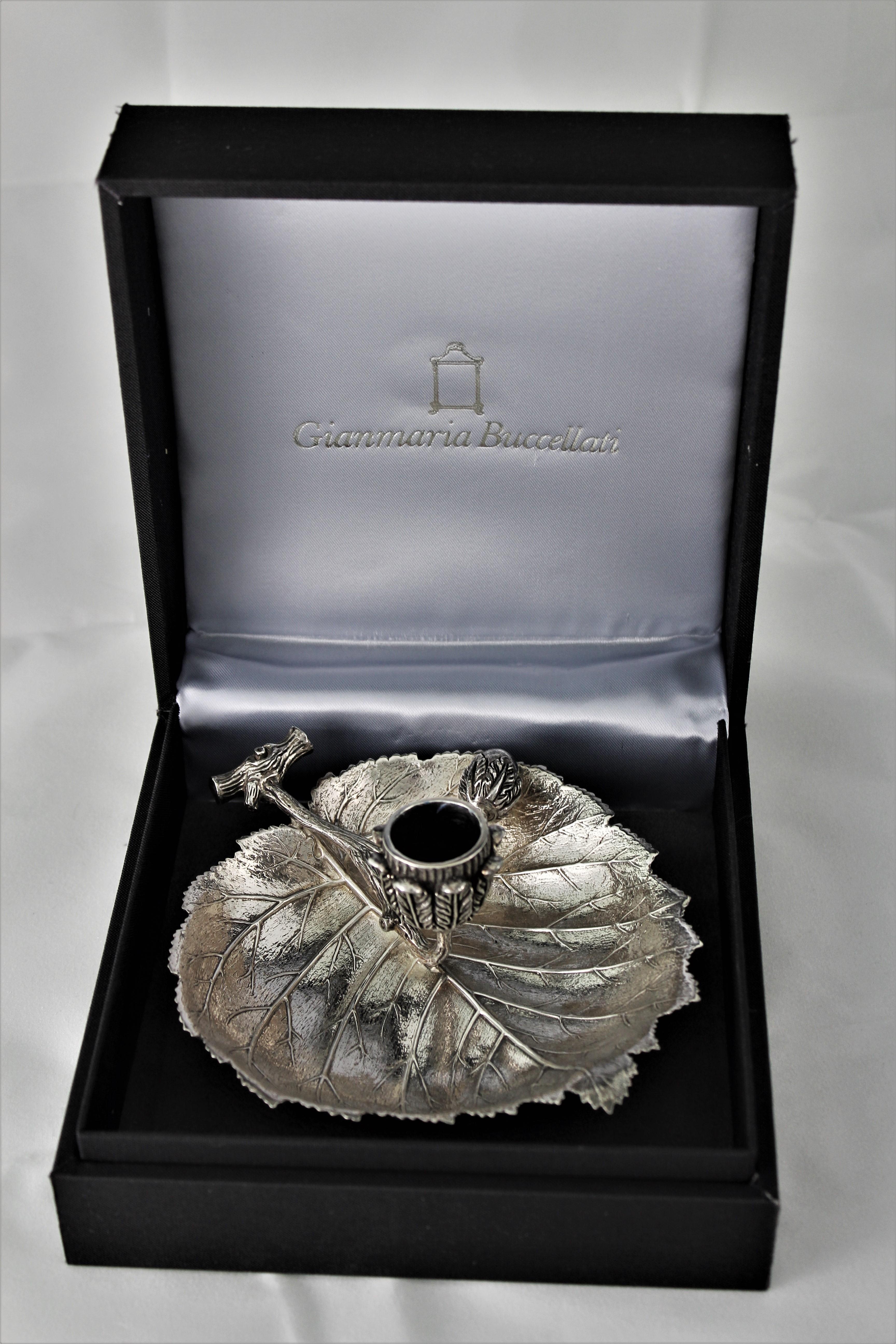 20th Century Gianmaria Buccellati Engraved Sterling Silver Candleholder In Excellent Condition For Sale In Florence, IT