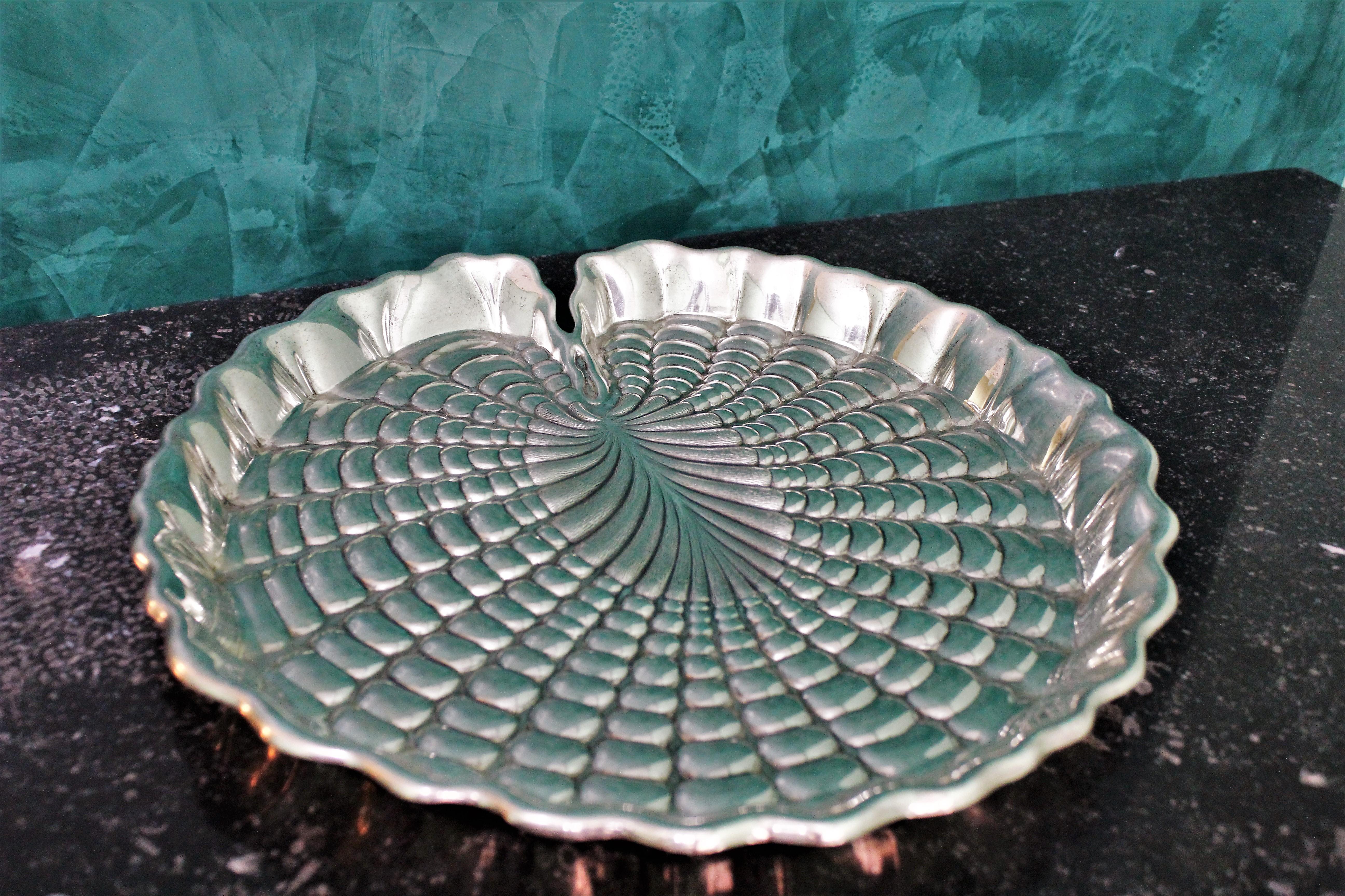 Italian 20th Century Gianmaria Buccellati Engraved Sterling Silver Nymphaea Plate, 1980s For Sale