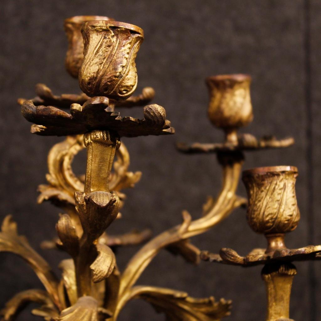 Gilt 20th Century Gild and Chiselled Bronze Pair of Italian Candelabras, 1920
