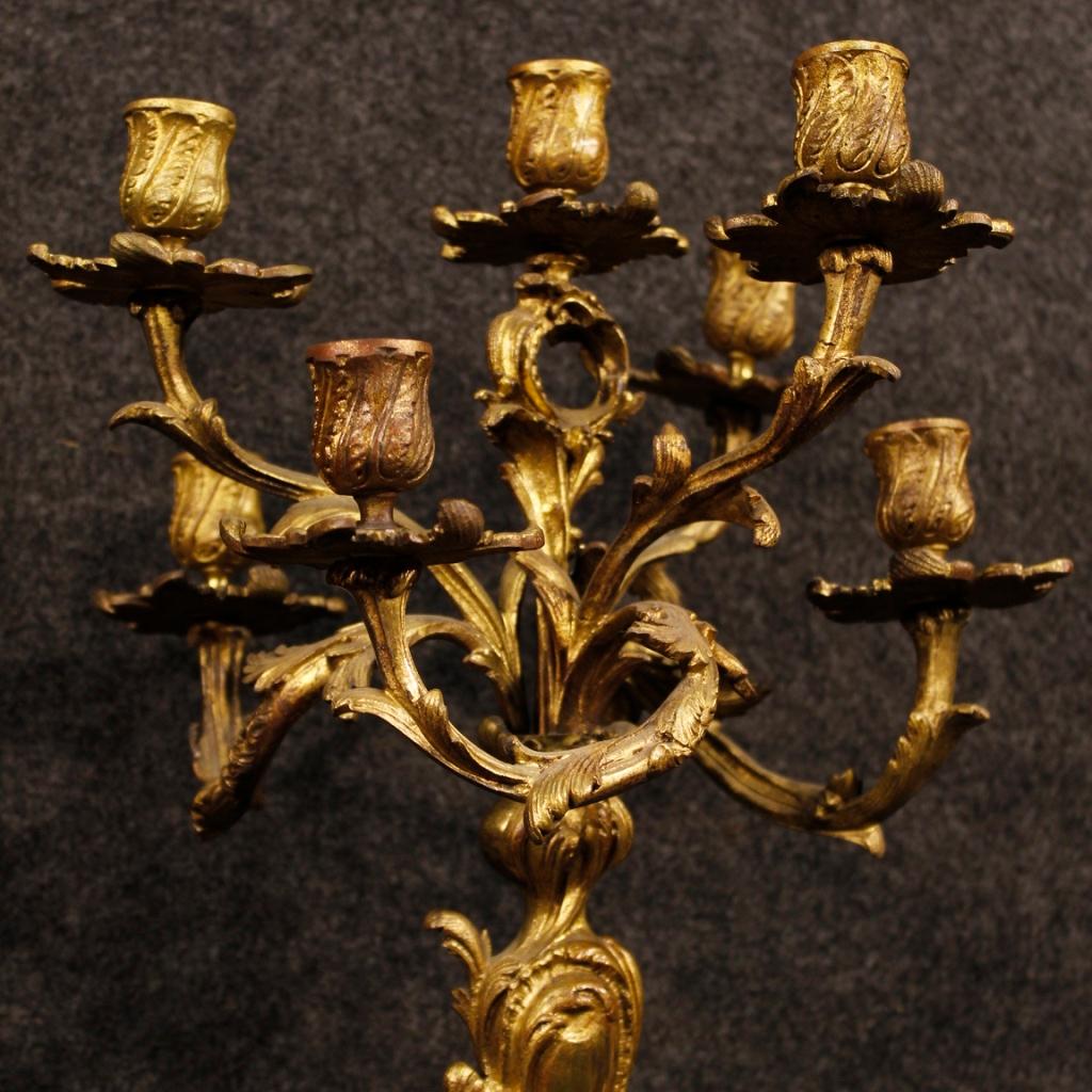 20th Century Gild and Chiselled Bronze Pair of Italian Candelabras, 1920 2