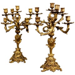 20th Century Gild and Chiselled Bronze Pair of Italian Candelabras, 1920