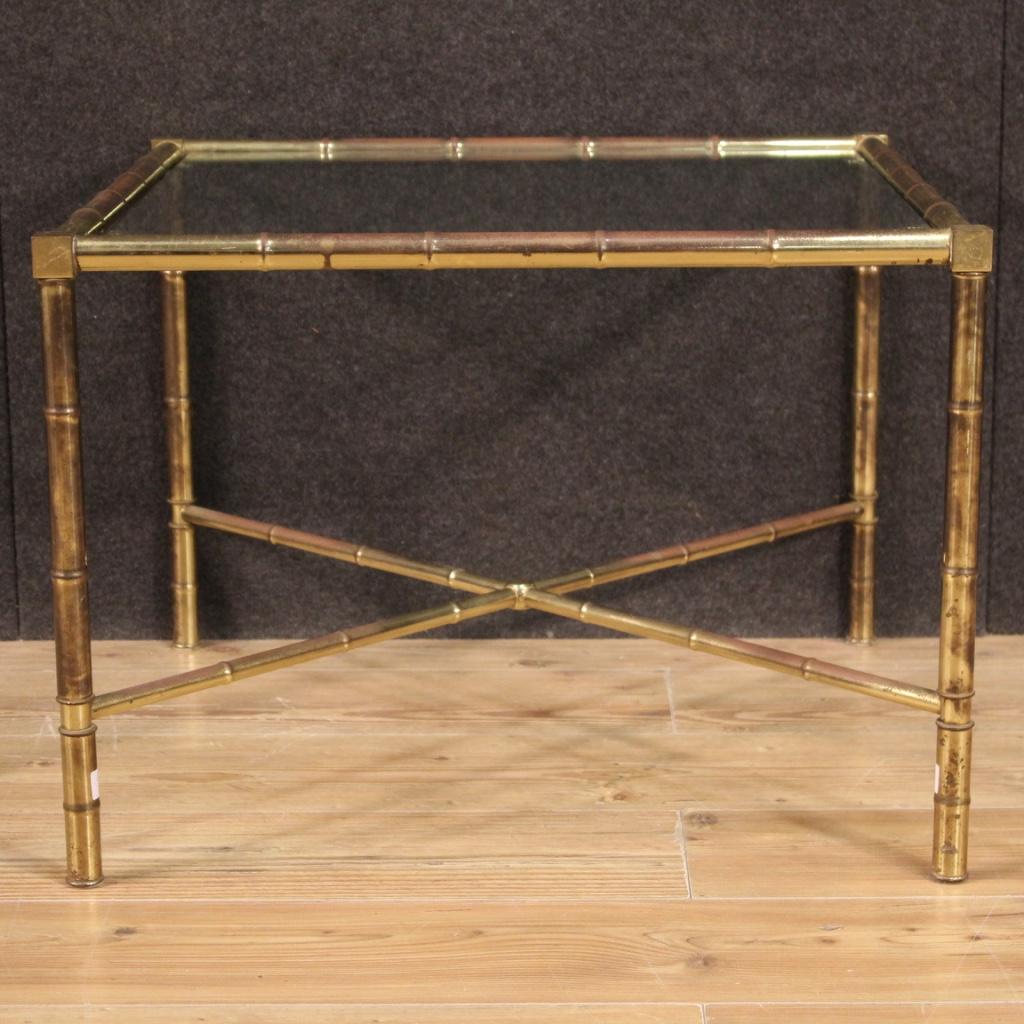 Gilt 20th Century Gilded and Chiseled Brass and Glass French Coffee Table, 1960 For Sale