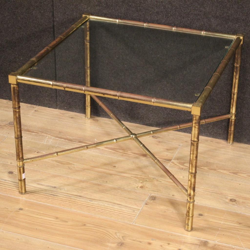 Mid-20th Century 20th Century Gilded and Chiseled Brass and Glass French Coffee Table, 1960 For Sale