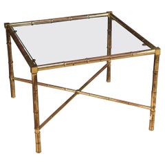 Retro 20th Century Gilded and Chiseled Brass and Glass French Coffee Table, 1960
