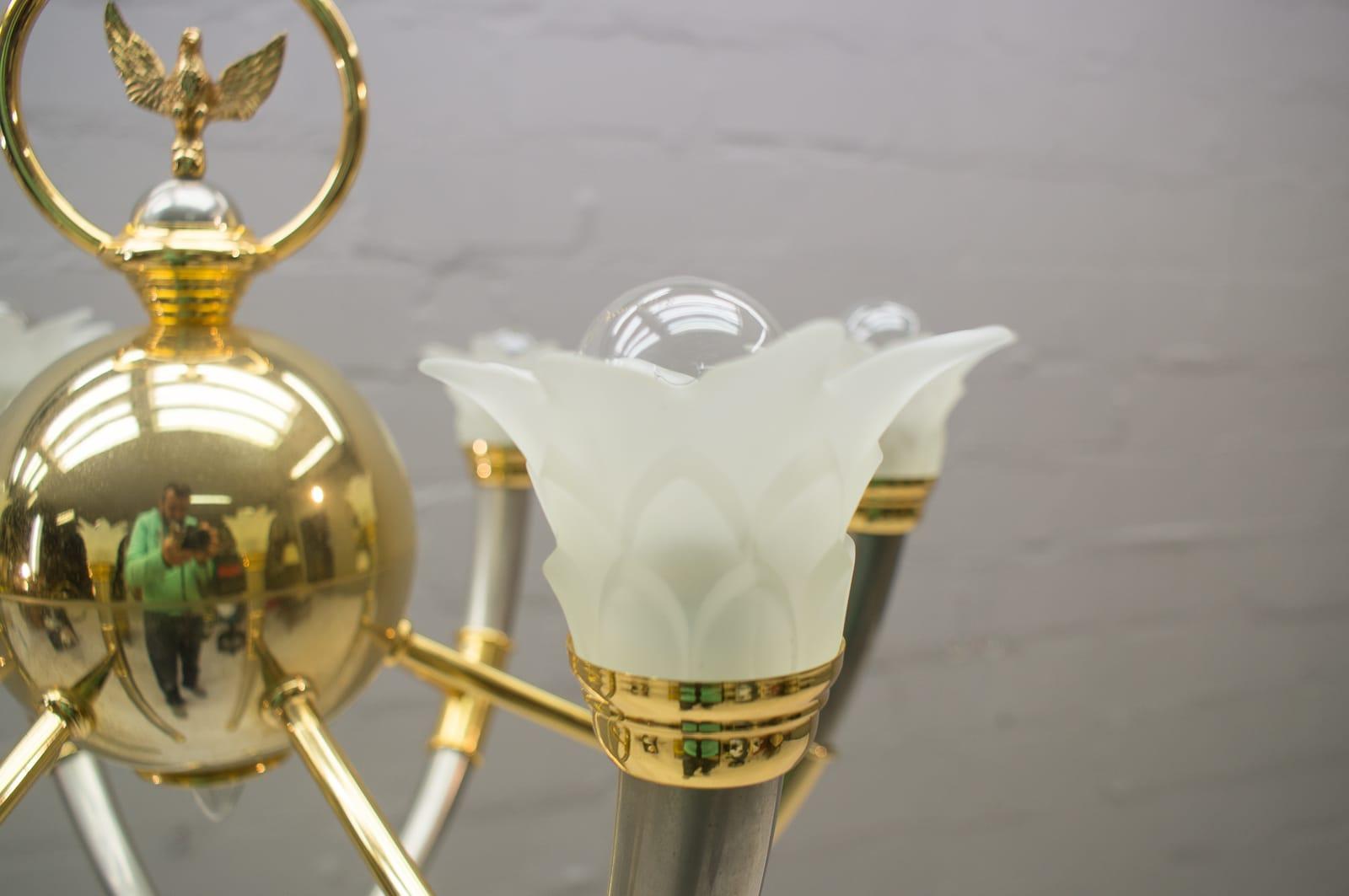 20th Century Gilded Brass and Glass Flowers Chandelier, 1970s For Sale 12