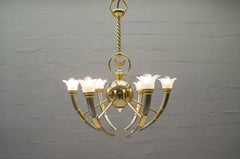 Kronleuchter aus vergoldetem Messing und Glas mit Blumen aus dem 20. Jahrhundert, 1970er Jahre