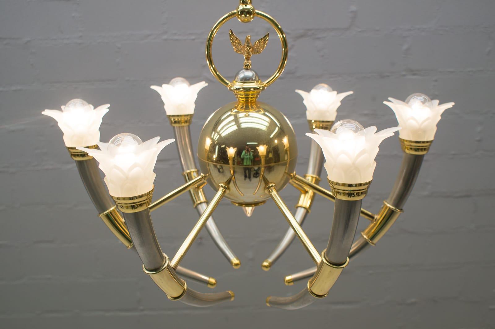 Late 20th Century 20th Century Gilded Brass and Glass Flowers Chandelier, 1970s For Sale
