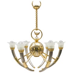 Retro 20th Century Gilded Brass and Glass Flowers Chandelier, 1970s