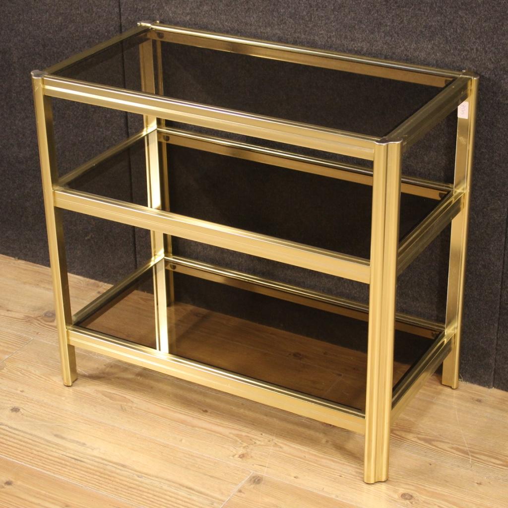  20th Century Gilded Metal and Glass Italian Design Side Table, 1980 For Sale 1