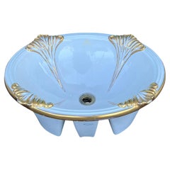 Vintage 20th Century Gilded Oval Porcelain Sink Bowl