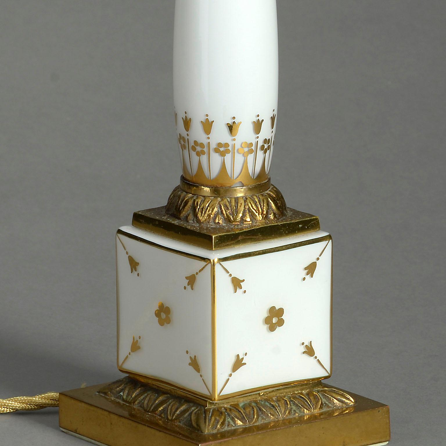 French 20th Century Gilded Paris Porcelain Column Lamp