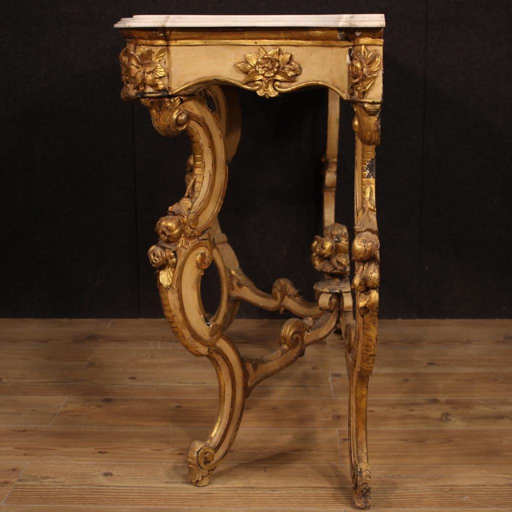 20th Century Gilt and Lacquered Wood with Marble Top Italian Console, 1950 6