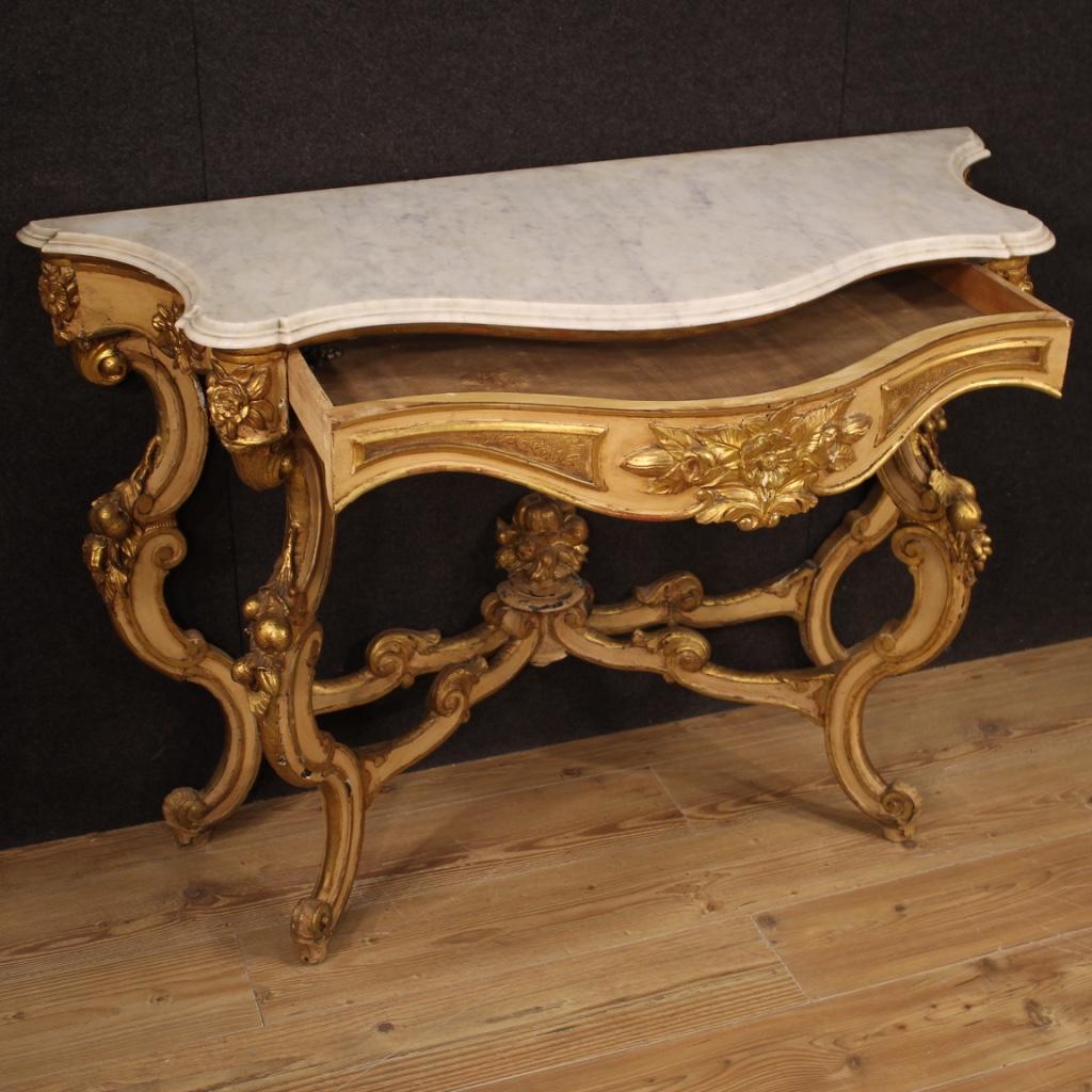 20th Century Gilt and Lacquered Wood with Marble Top Italian Console, 1950 8