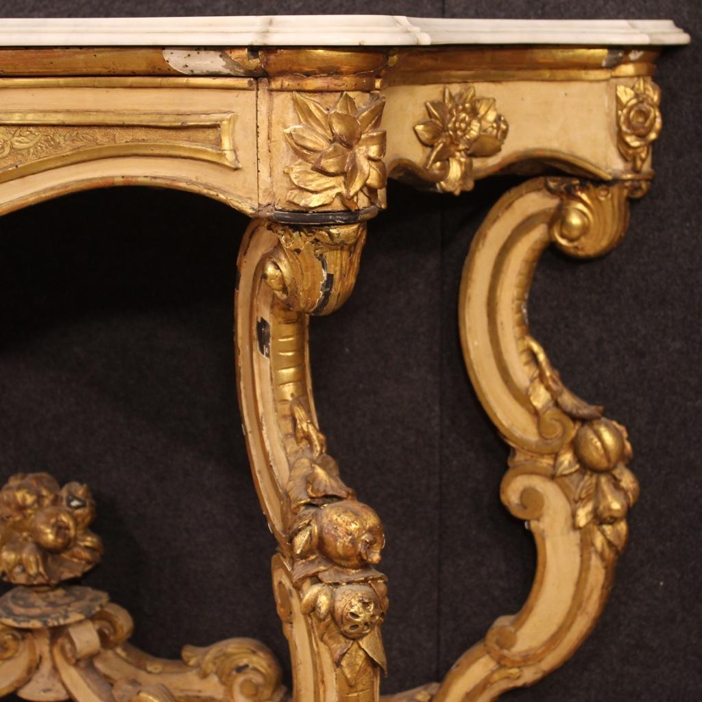 20th Century Gilt and Lacquered Wood with Marble Top Italian Console, 1950 1