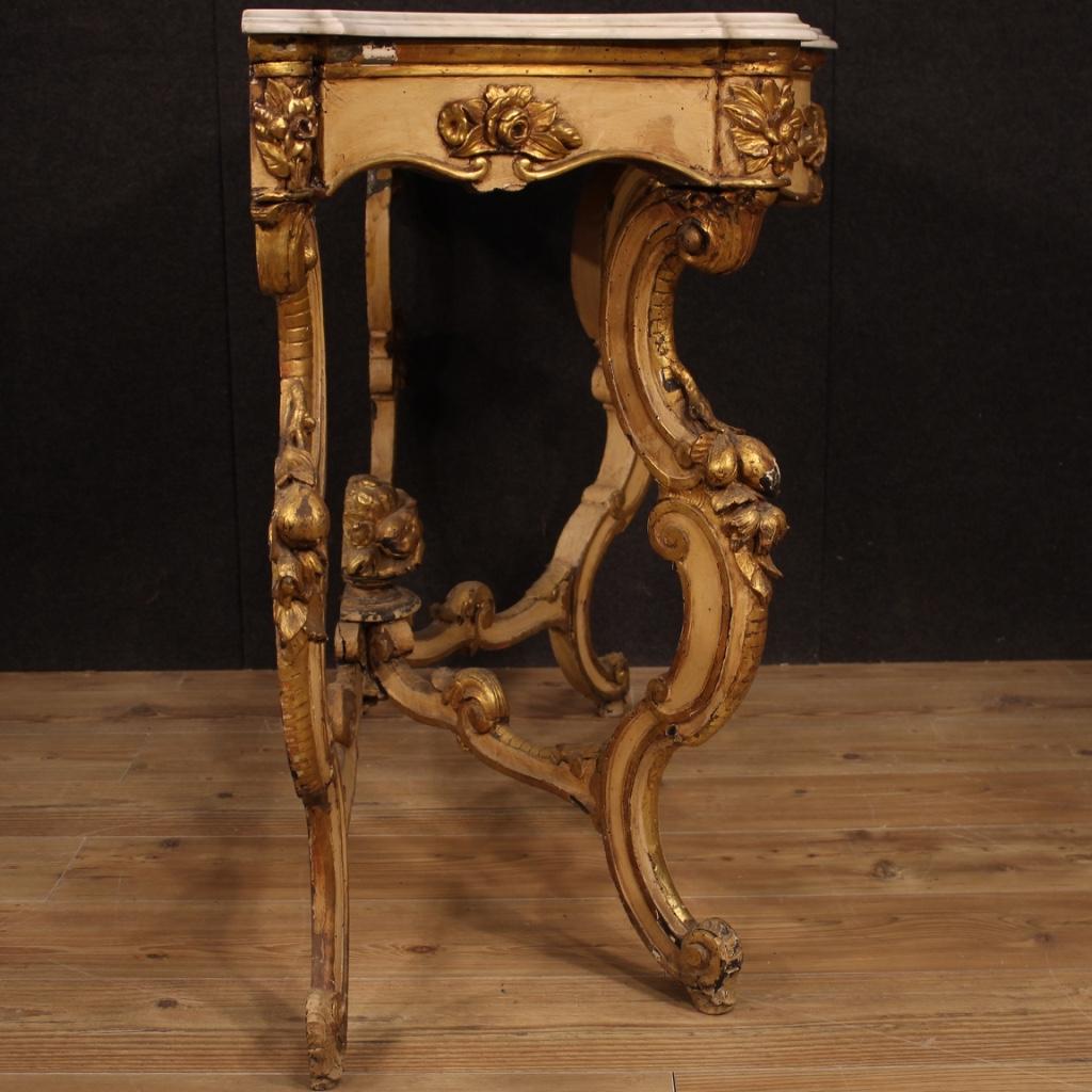 20th Century Gilt and Lacquered Wood with Marble Top Italian Console, 1950 4