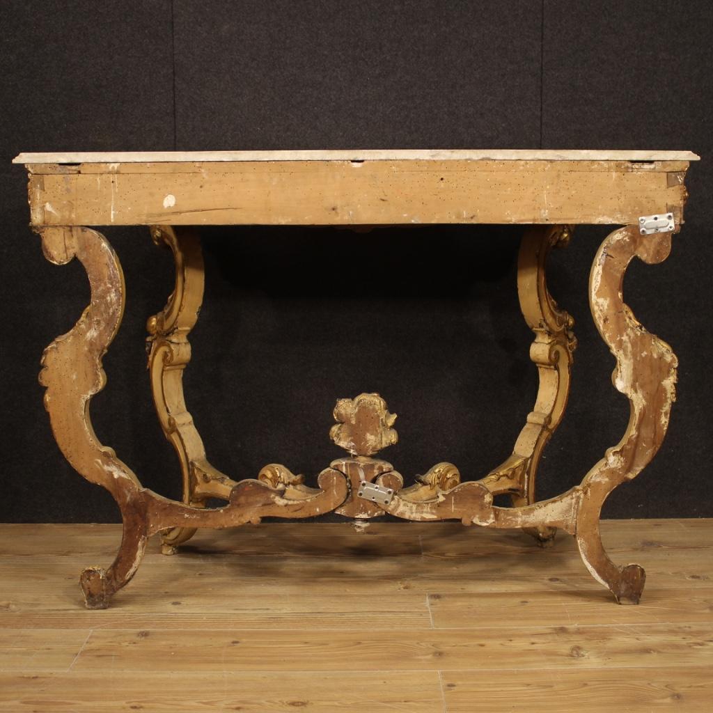 20th Century Gilt and Lacquered Wood with Marble Top Italian Console, 1950 5