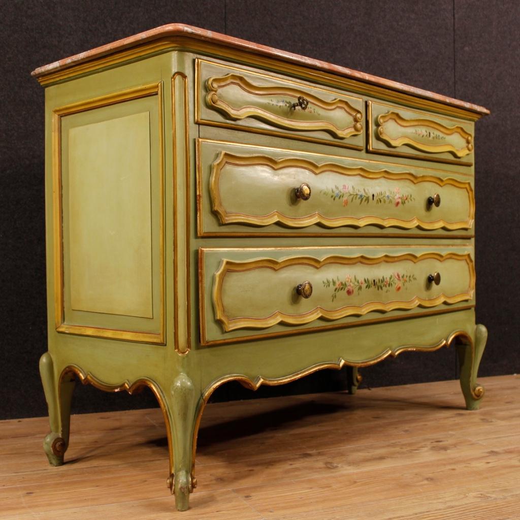 20th Century Gilt and Painted Wood with Marble Top Italian Dresser, 1970 8
