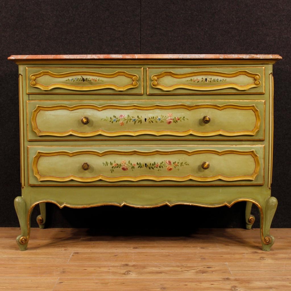 20th Century Gilt and Painted Wood with Marble Top Italian Dresser, 1970 In Good Condition In Vicoforte, Piedmont