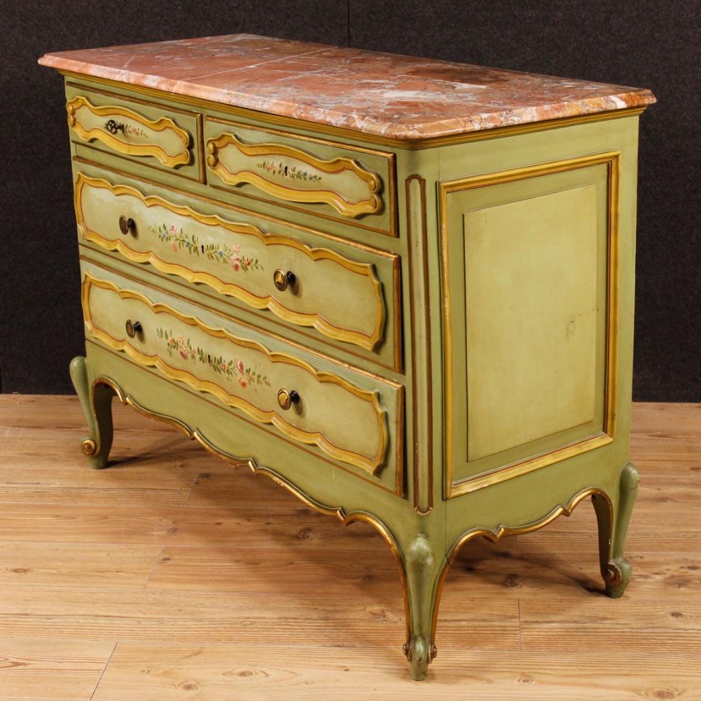 20th Century Gilt and Painted Wood with Marble Top Italian Dresser, 1970 1