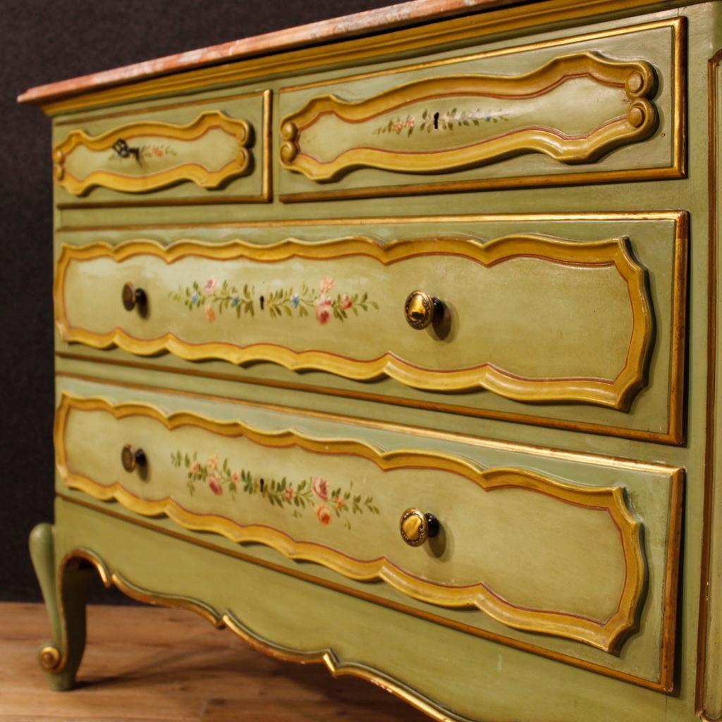 20th Century Gilt and Painted Wood with Marble Top Italian Dresser, 1970 2