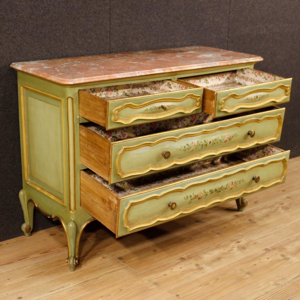 20th Century Gilt and Painted Wood with Marble Top Italian Dresser, 1970 6