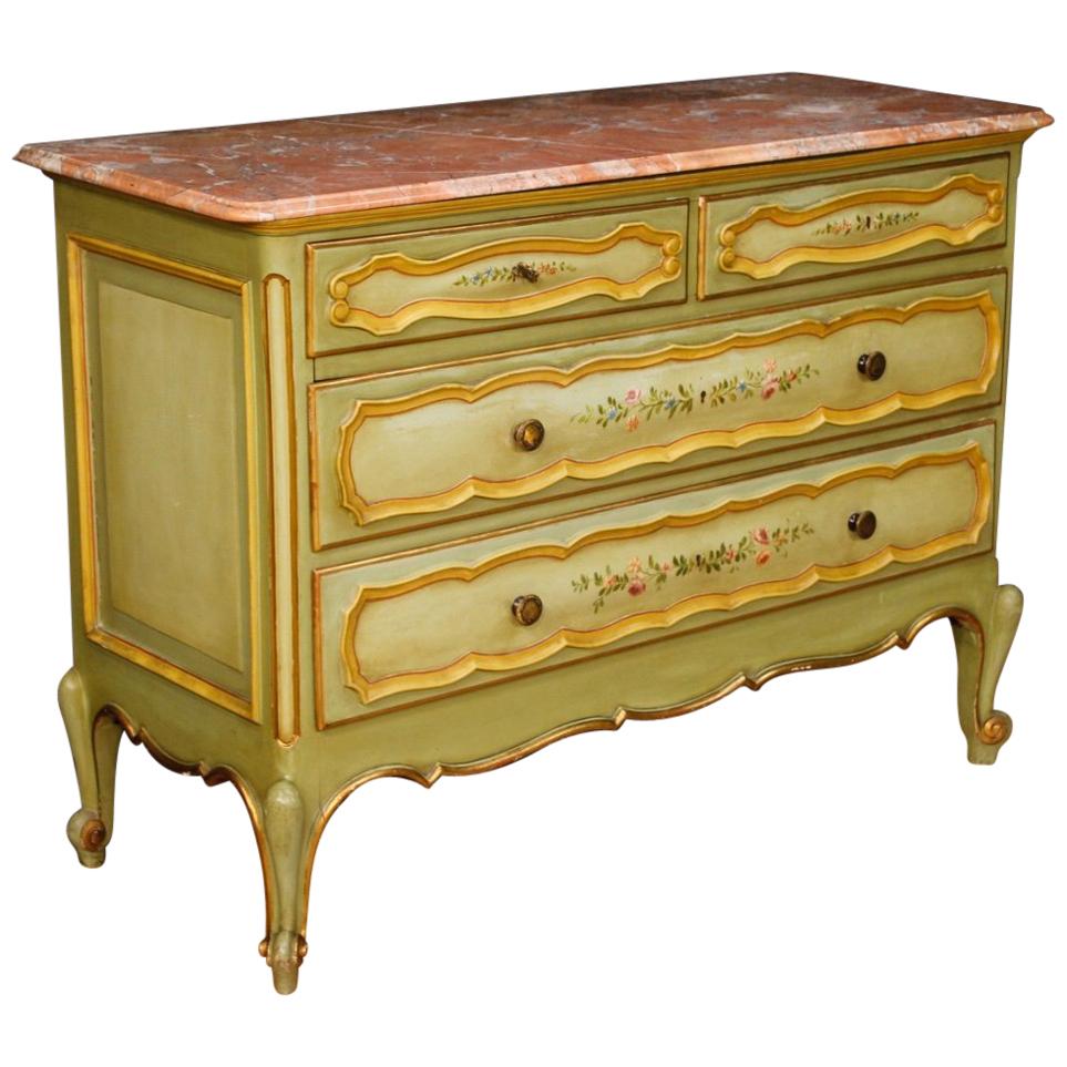 20th Century Gilt and Painted Wood with Marble Top Italian Dresser, 1970