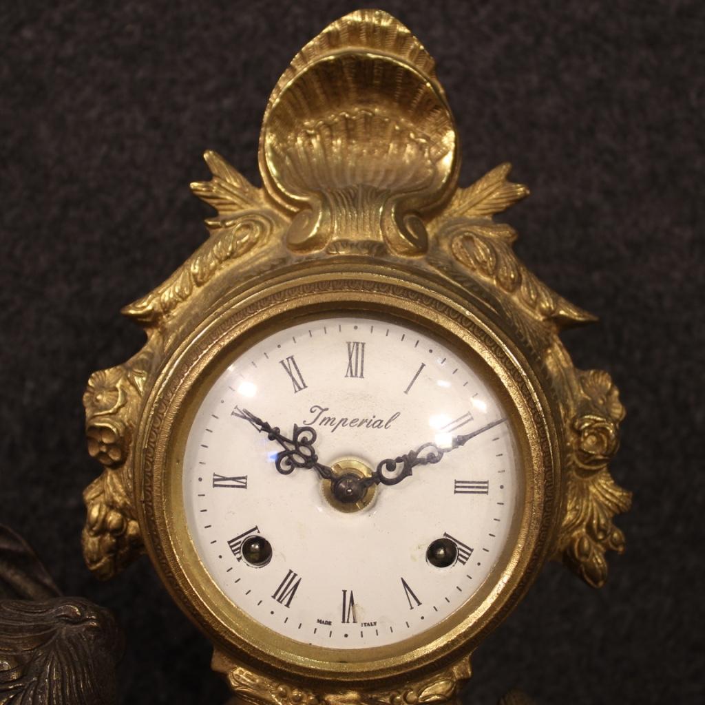 20th Century Gilt Bronze and Antimony French Table Clock, 1930 In Good Condition For Sale In Vicoforte, Piedmont