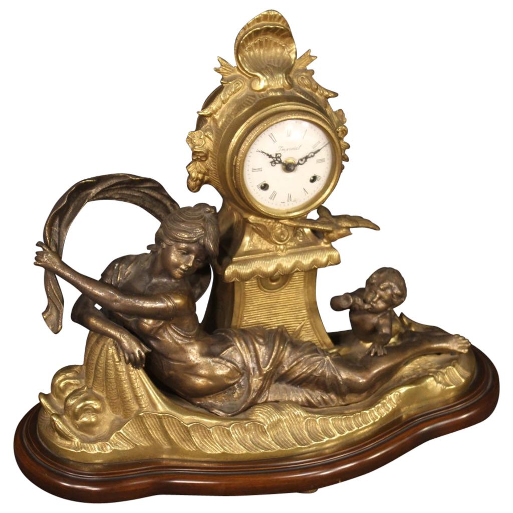 20th Century Gilt Bronze and Antimony French Table Clock, 1930