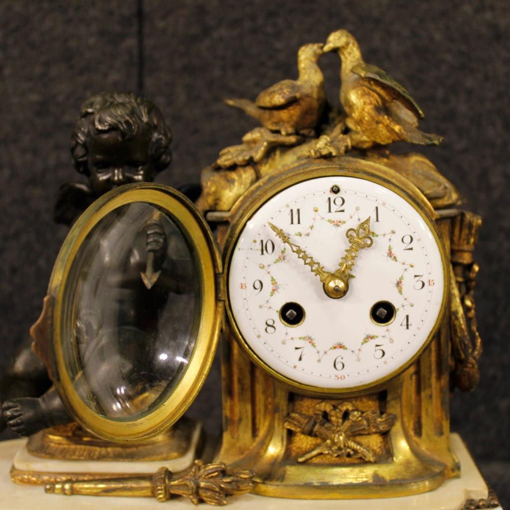 20th Century Gilt Bronze, Brass, Metal and Marble Italian Clock, 1920 In Fair Condition In Vicoforte, Piedmont
