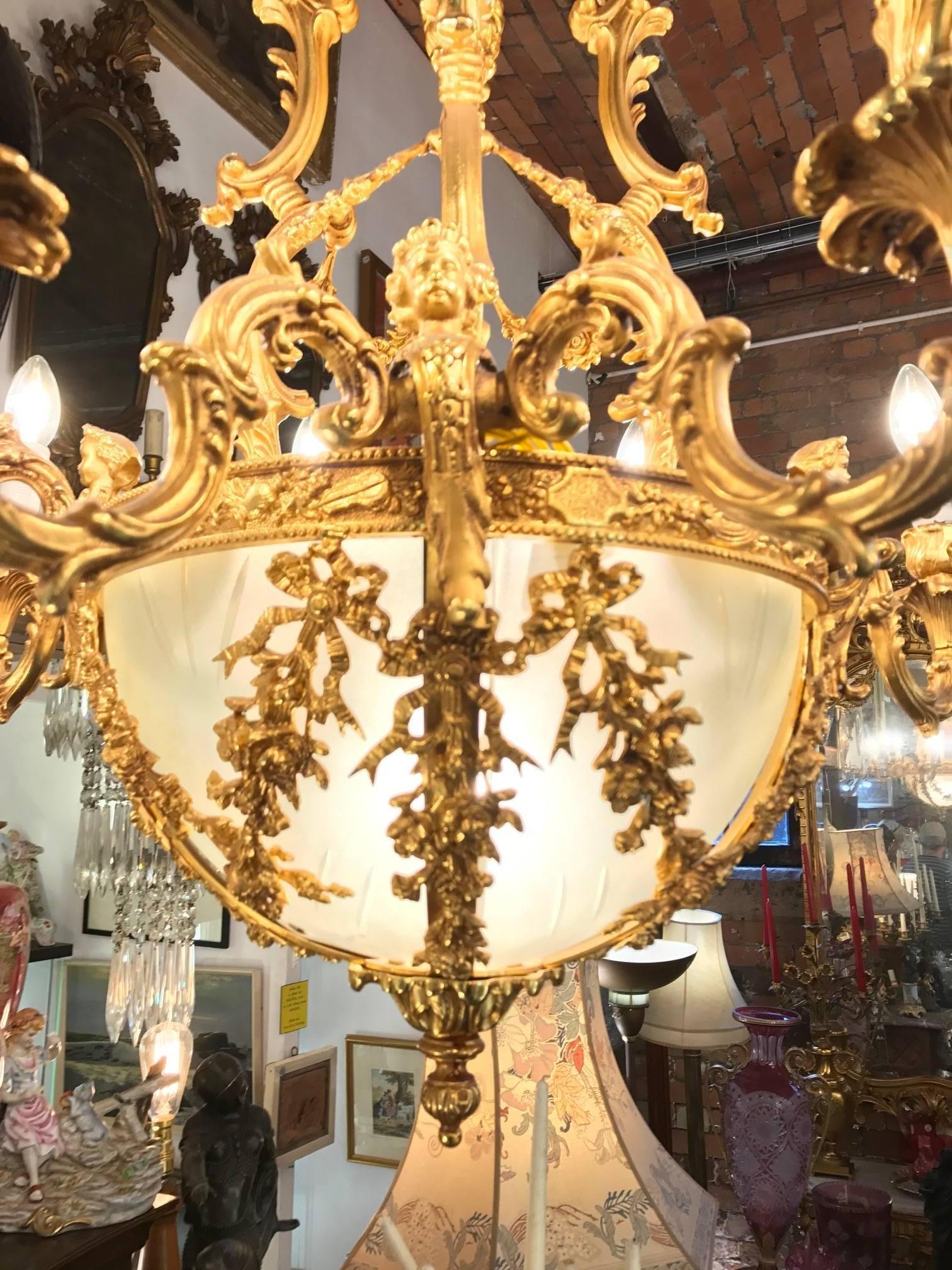 Baltic 20th Century Gilt Bronze Chandelier in Louis XVI Style For Sale