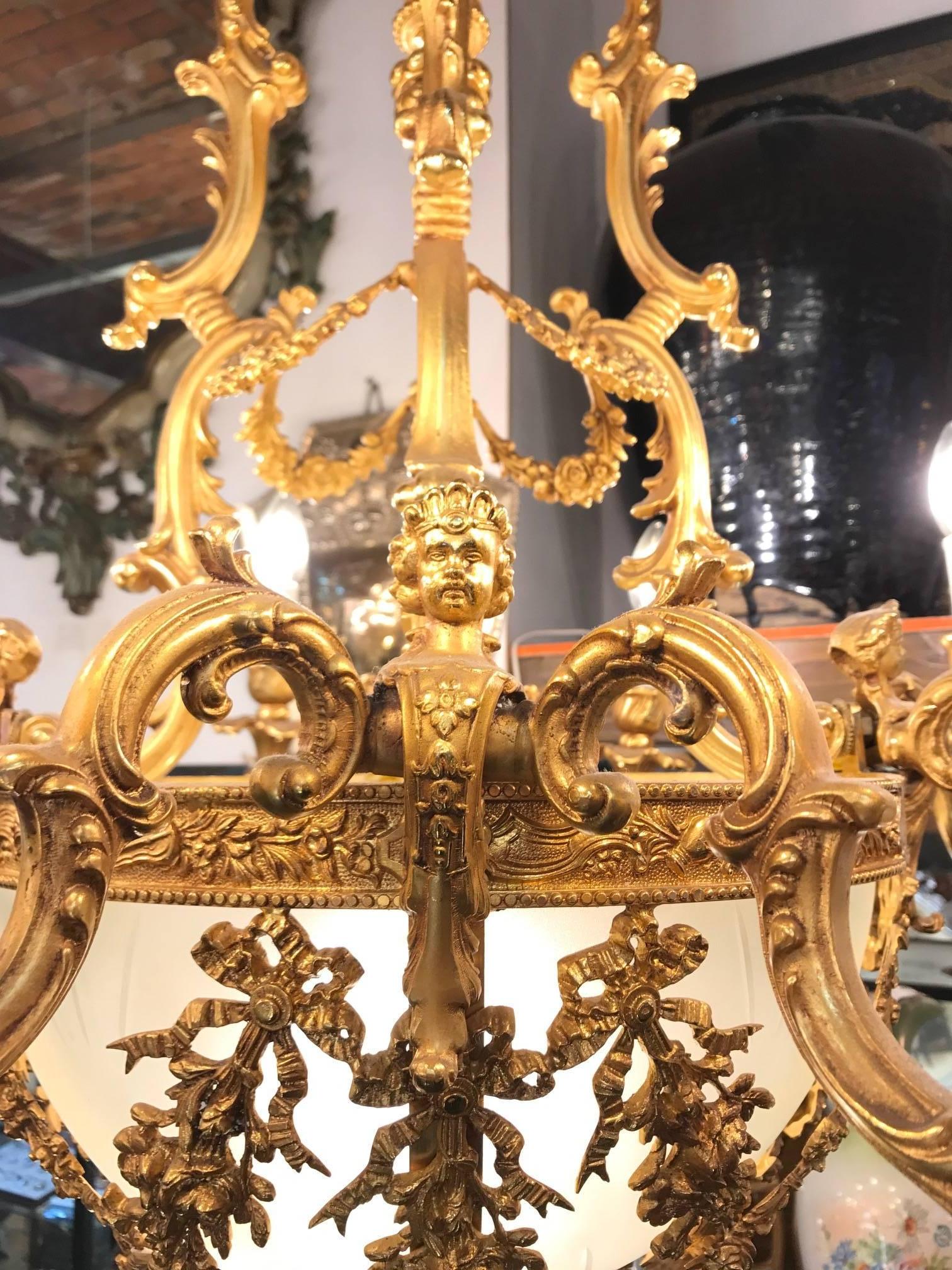 Cast 20th Century Gilt Bronze Chandelier in Louis XVI Style For Sale