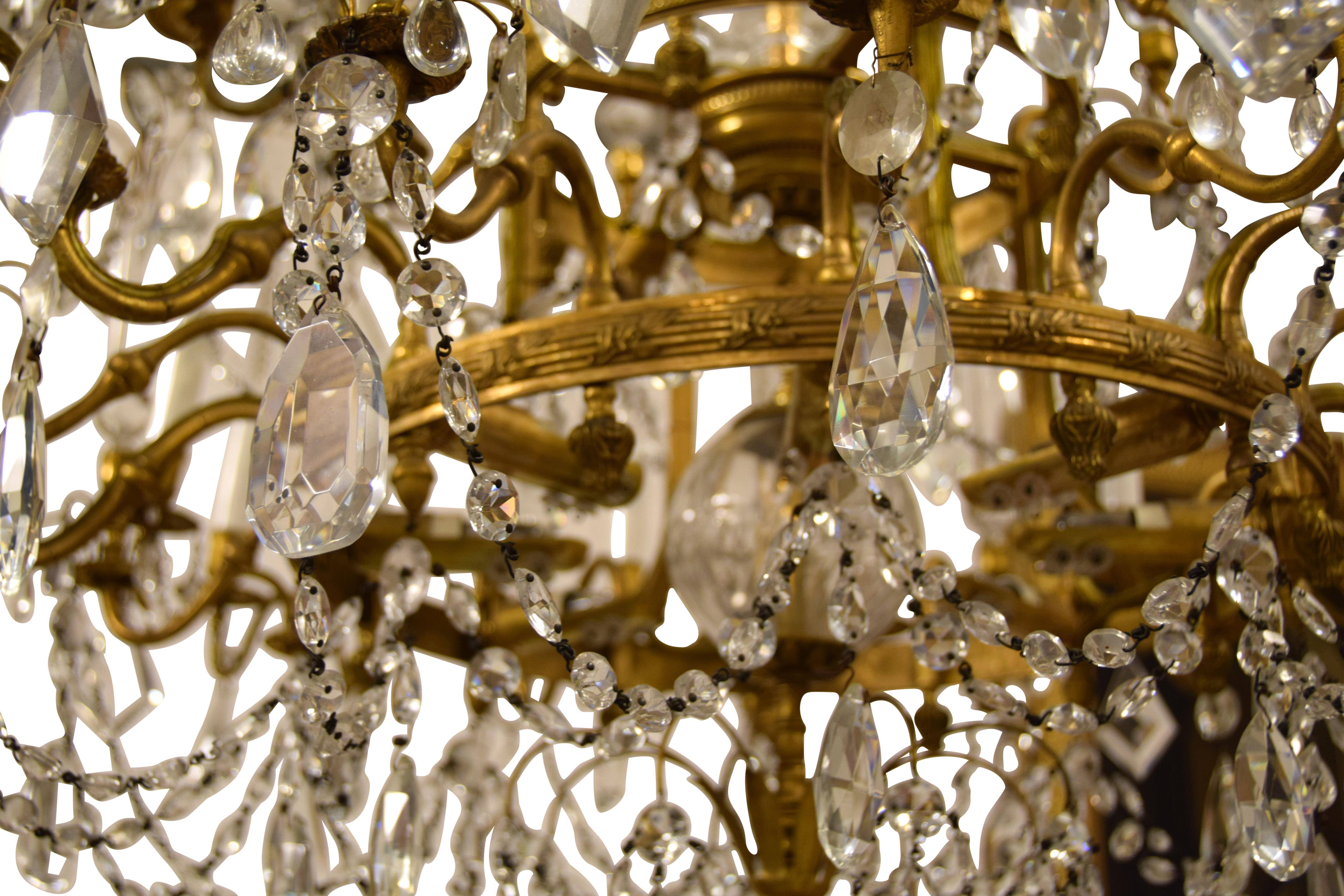 20th Century, Gilt Bronze Crystal Louis XVI Style Chandelier 5