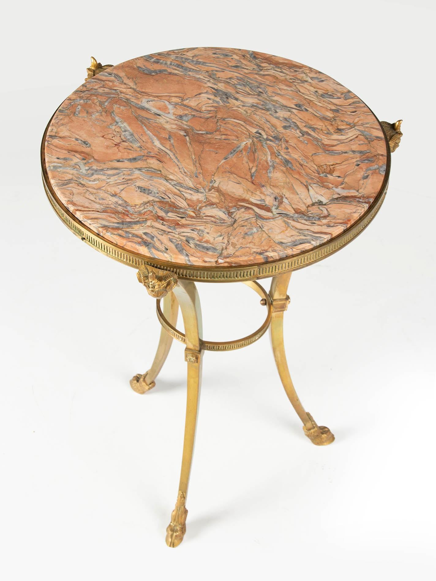 French 20th Century Gilt Bronze Gueridon Side Table Marble Top Maison Jansen Style