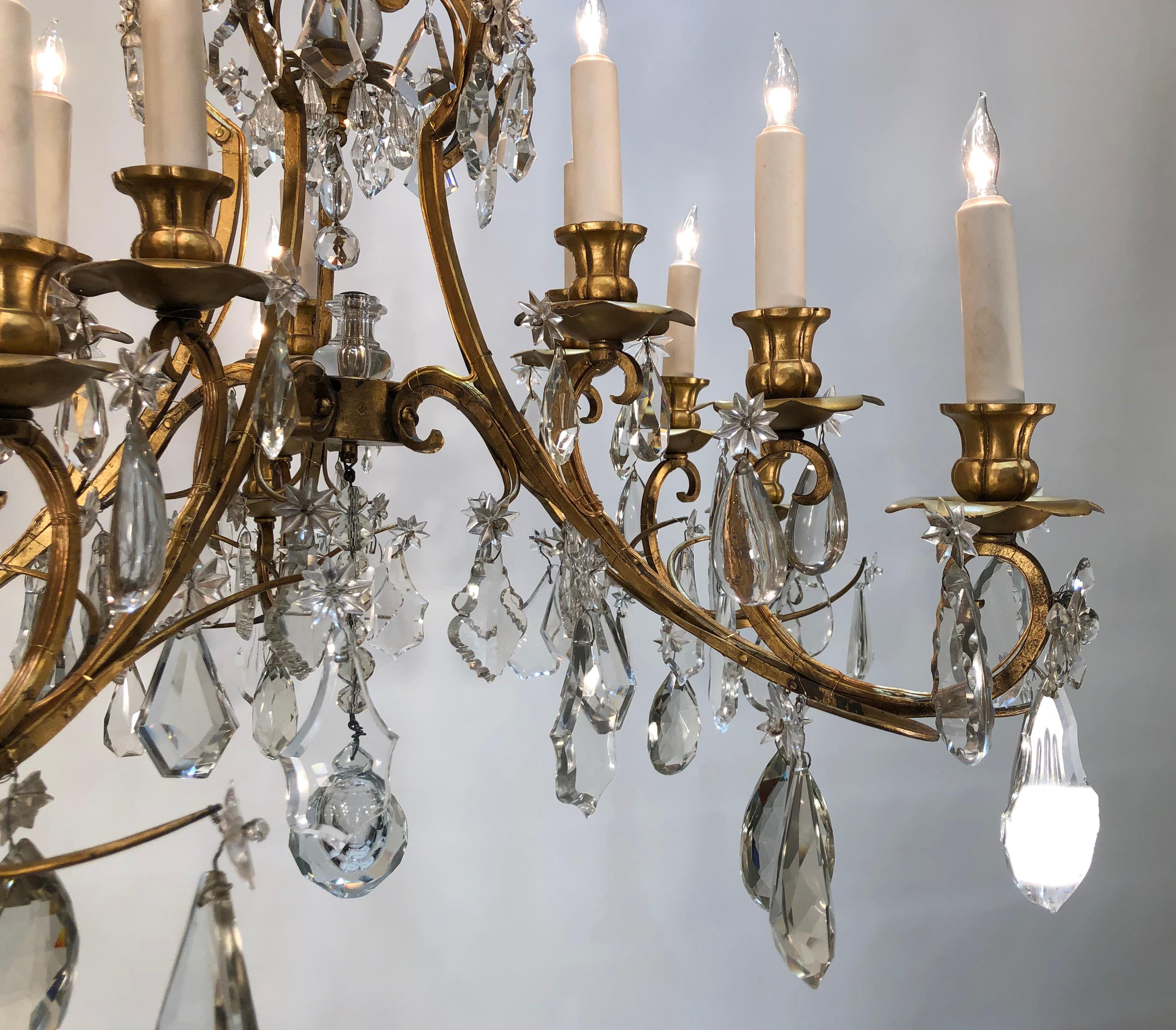 Chinoiserie 20th Century Gilt Iron and Crystal 15 Light Caldwell Chandelier