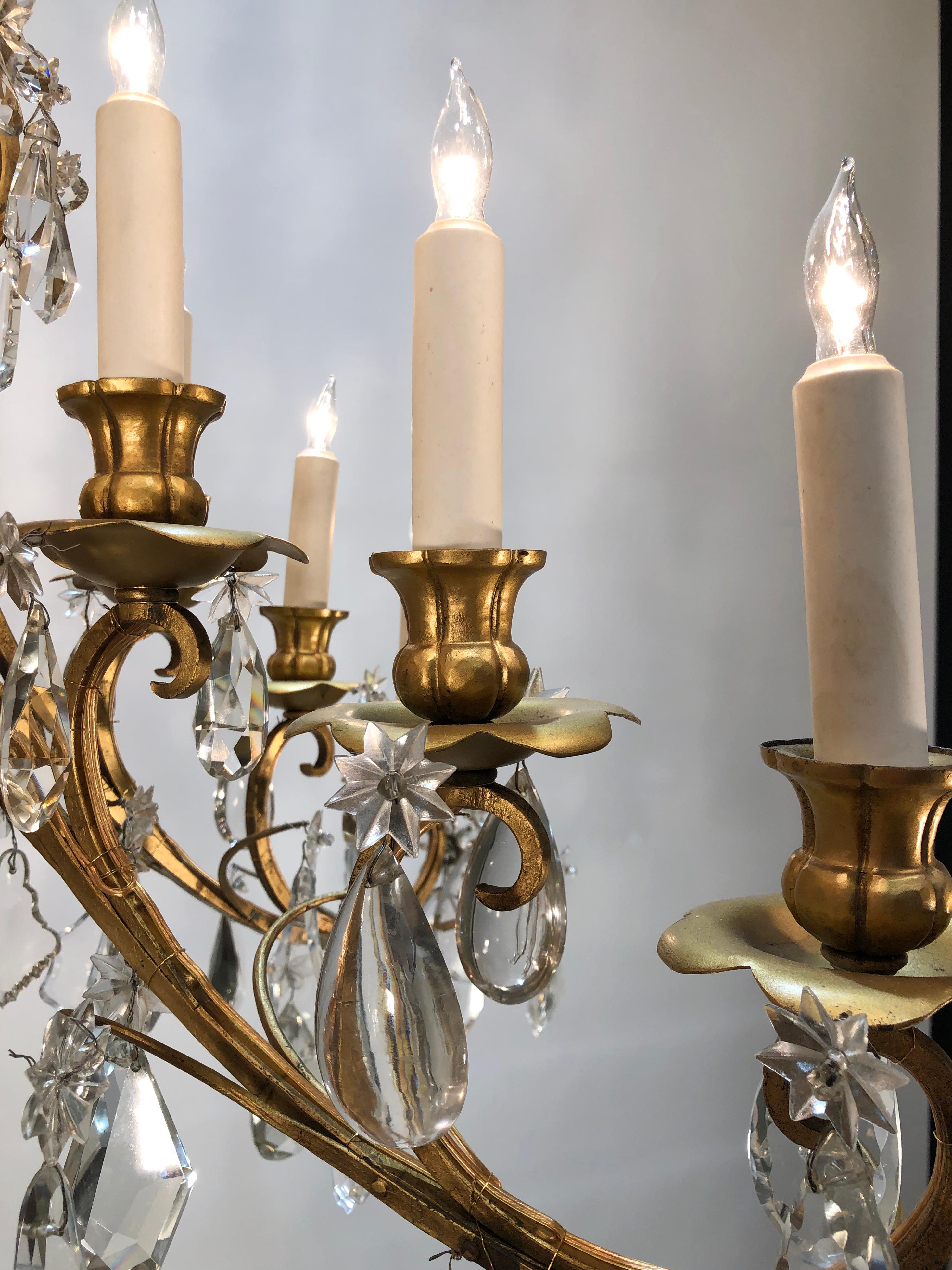 20th Century Gilt Iron and Crystal 15 Light Caldwell Chandelier 1