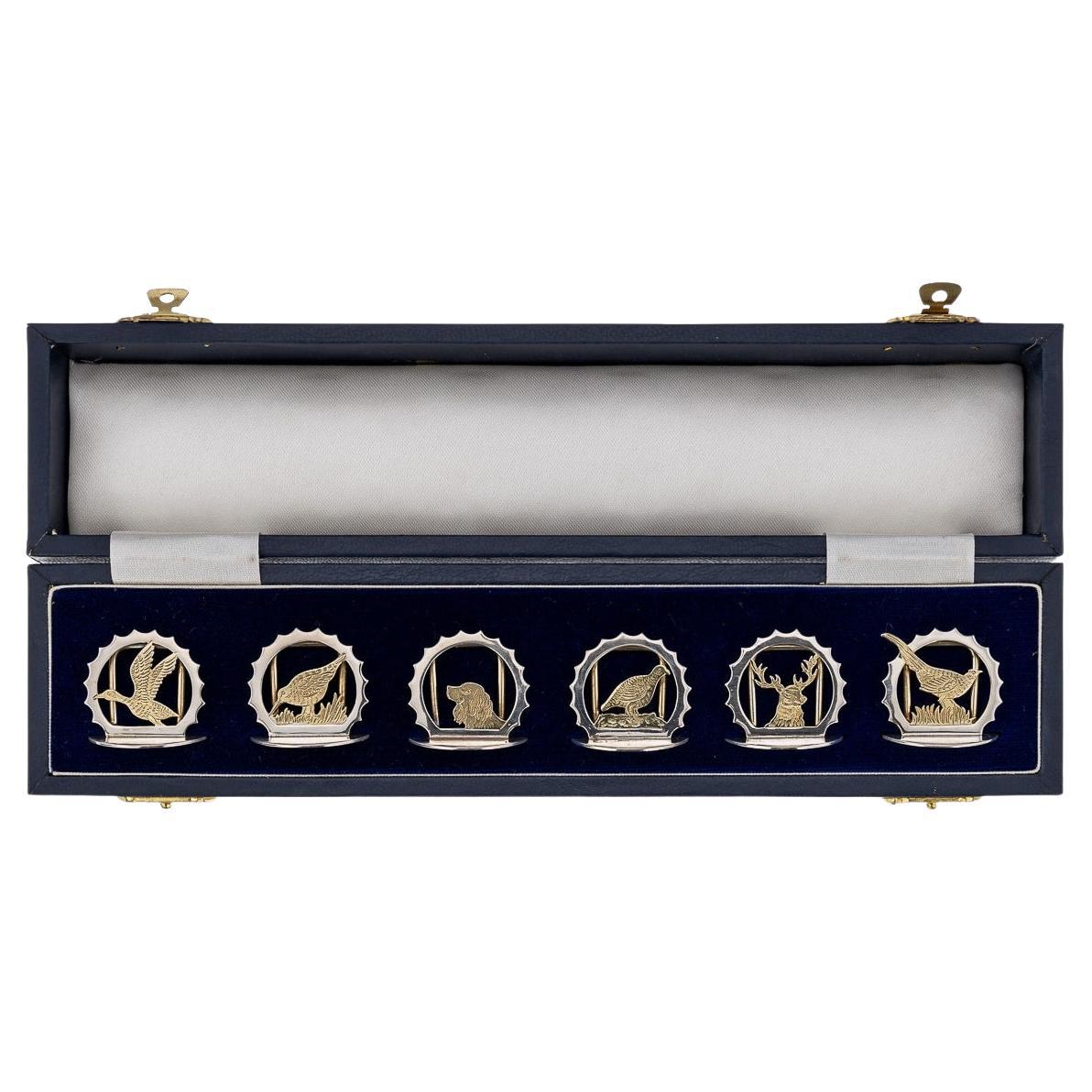 20th Century Gilt Solid Silver Animal Menu Holders By Asprey, London, c.1987 For Sale