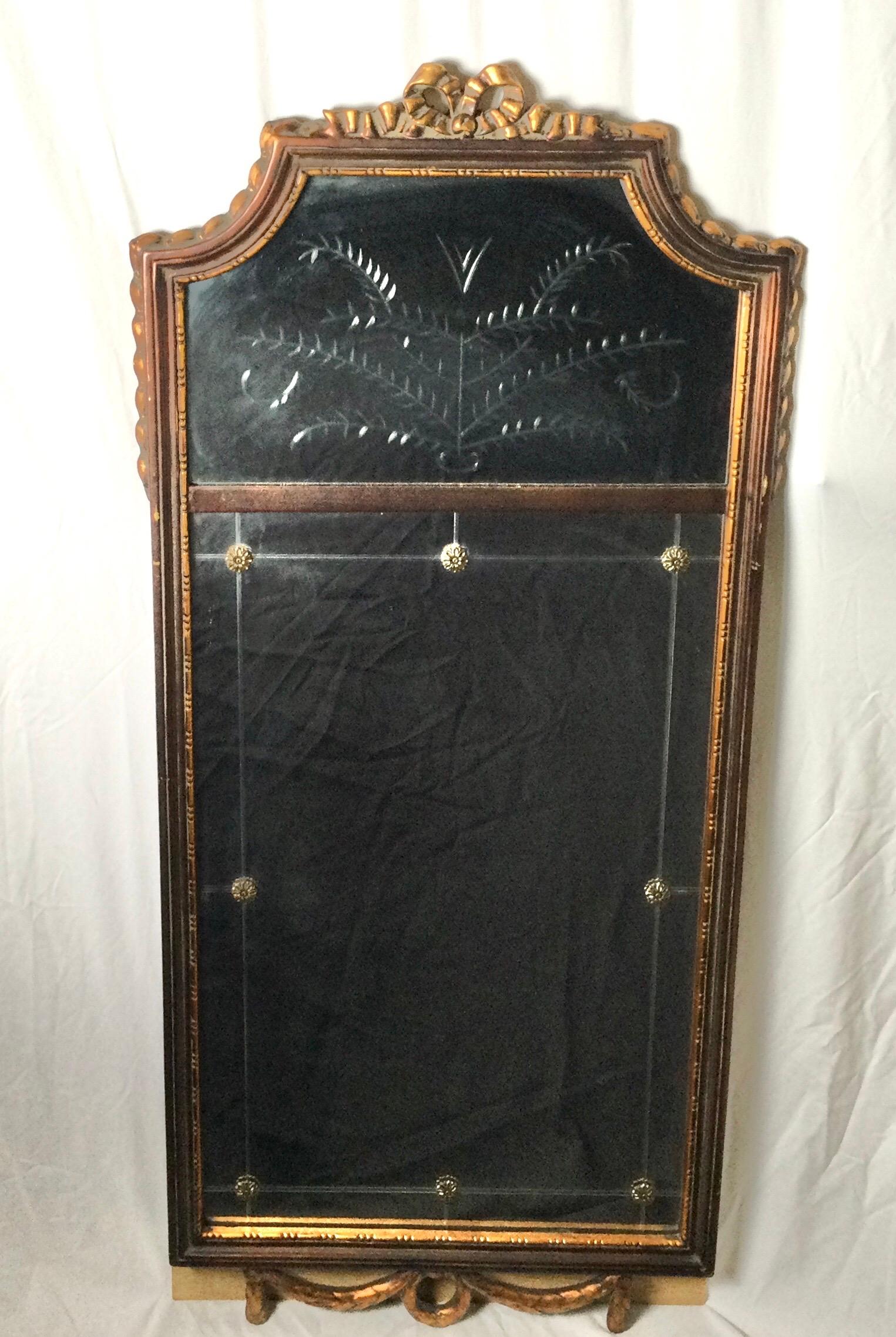 20th Century Gilt wood mirror with Etched Design.