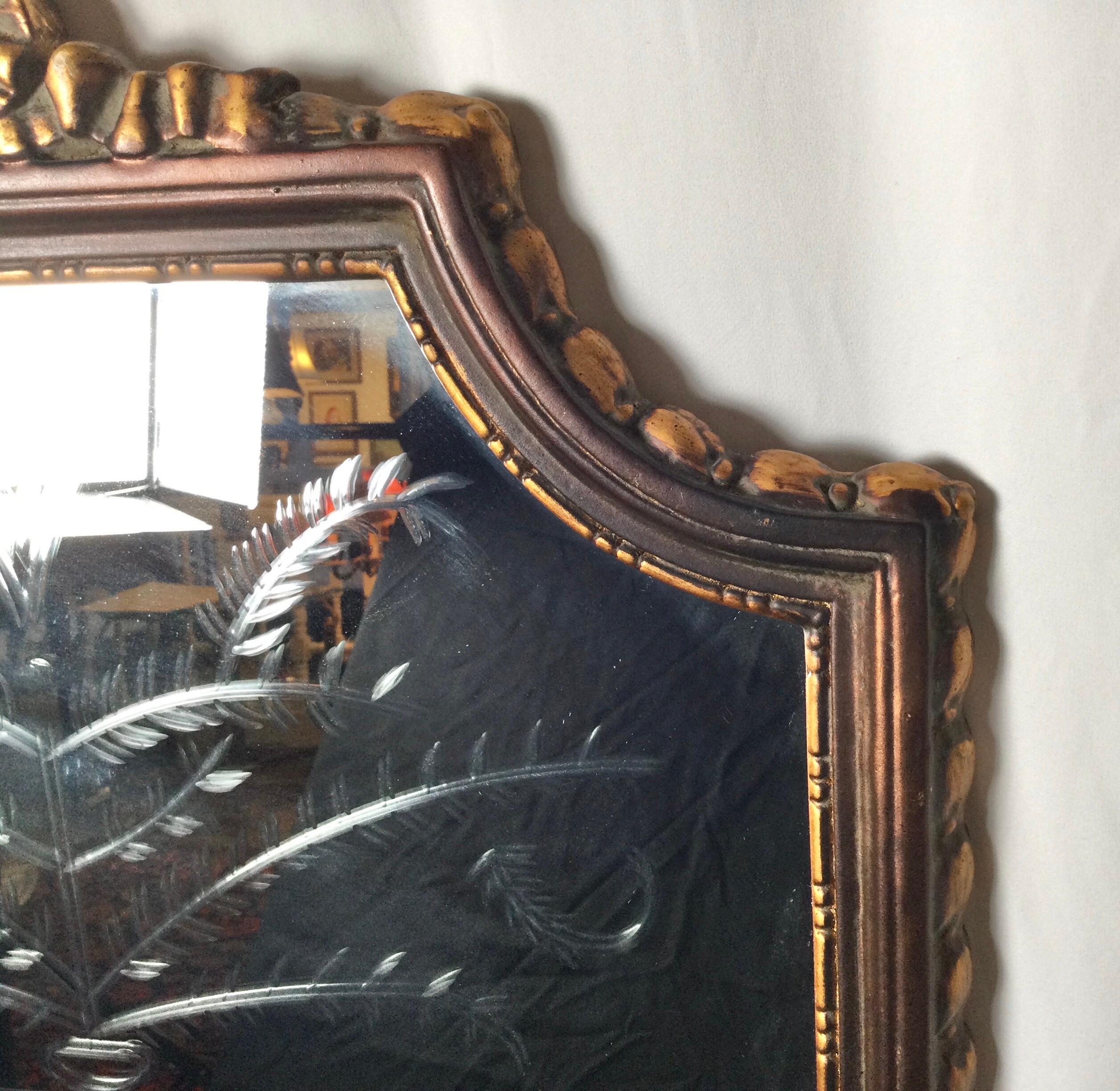 20th Century Gilt Wood Mirror with Etched Design For Sale 2
