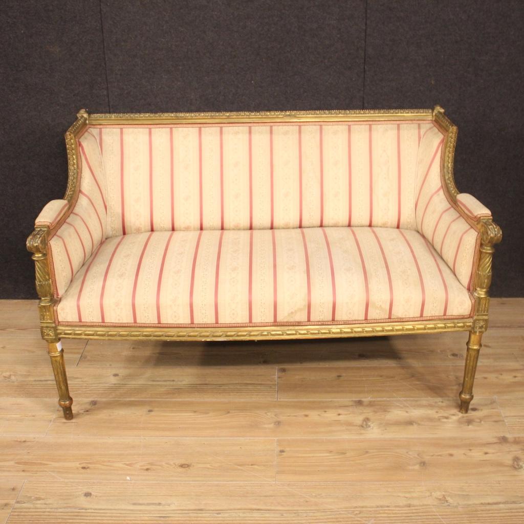 20th Century Giltwood with Fabric Italian Louis XVI Style Sofa, 1950 6