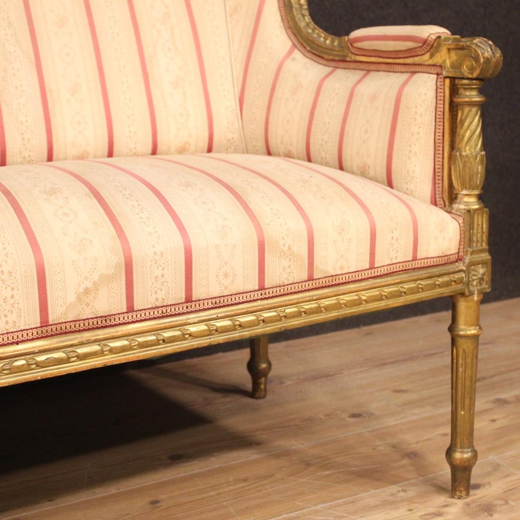 20th Century Giltwood with Fabric Italian Louis XVI Style Sofa, 1950 7