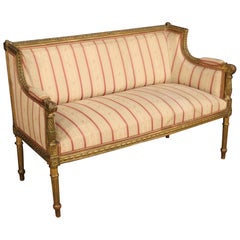 20th Century Giltwood with Fabric Italian Louis XVI Style Sofa, 1950