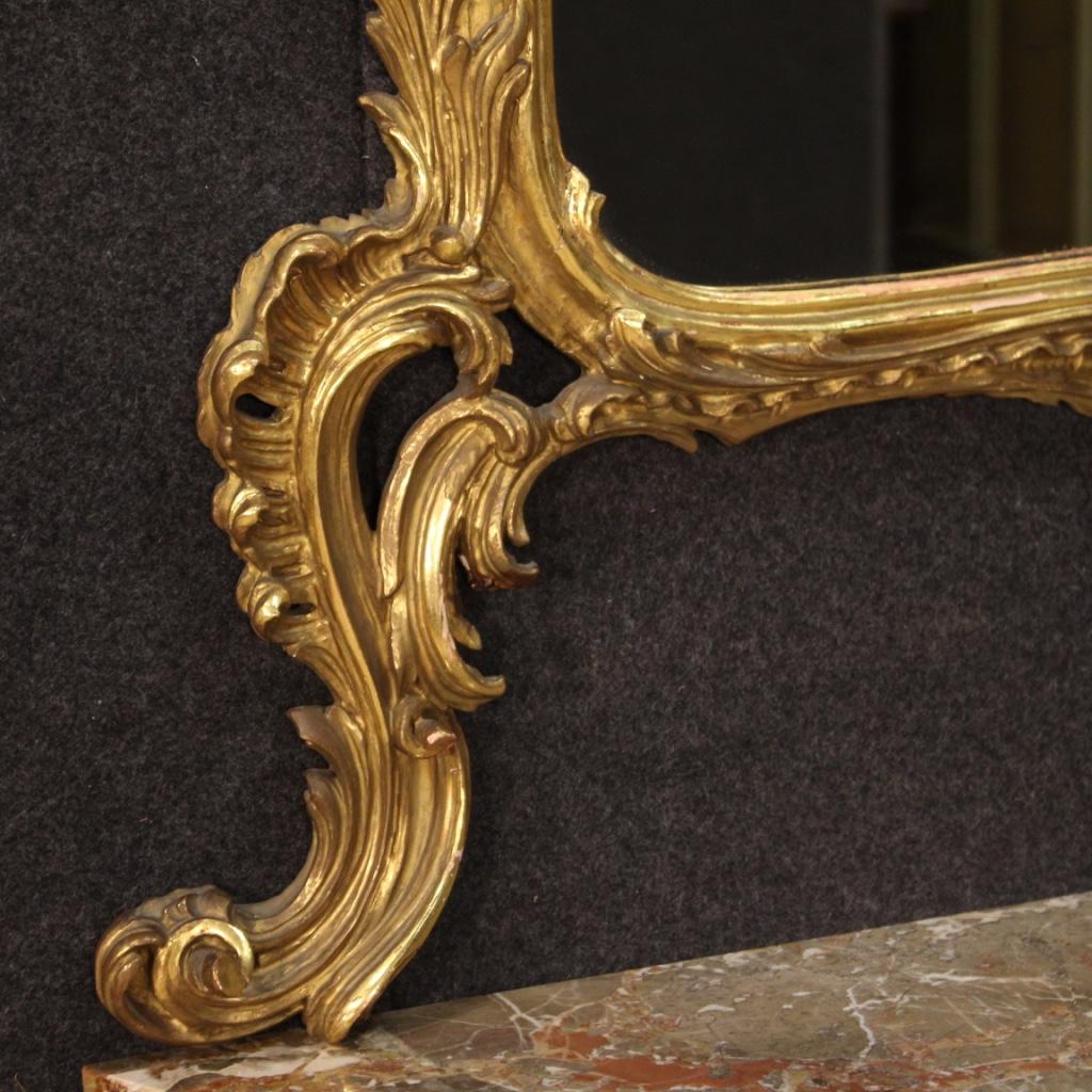 20th Century Giltwood with Marble-Top French Louis XV Style Console with Mirror 2